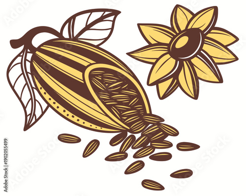 Obraz na plátně Edible Sunflower Seeds Silhouette Vector Illustration, Natural Food Design
