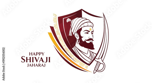 Illustration of Chhatrapati Shivaji Maharaj with a sword and shield on Shivaji Jayanti, a historic Indian celebration with nationalistic themes and saffron tones.