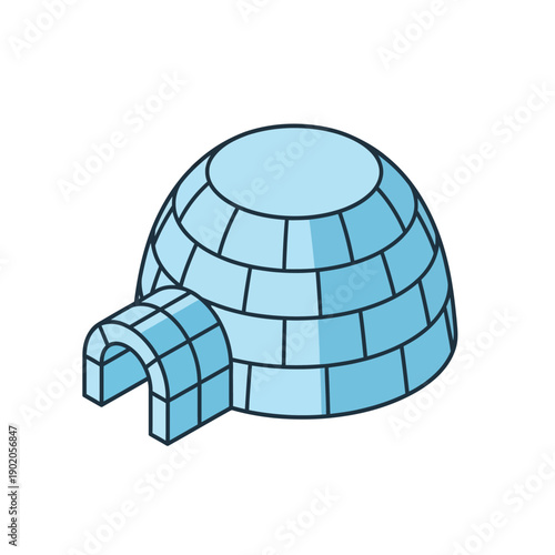 Simple illustration of an igloo with a small entrance tunnel made of ice blocks.