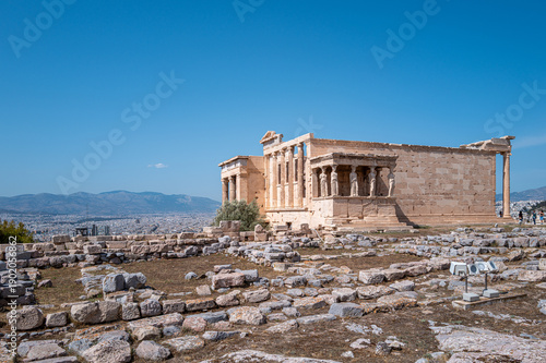 The Erechtheion with the famous Caryatids on the Acropolis of Athens. Athens, Greece, Greek.