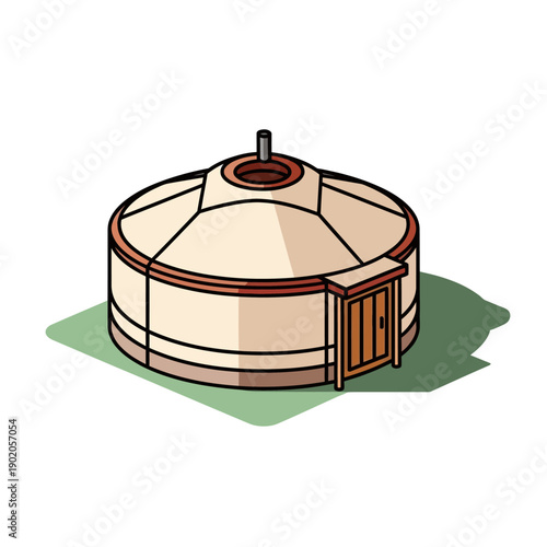 Traditional Mongolian Yurt Illustration with Simple Design.