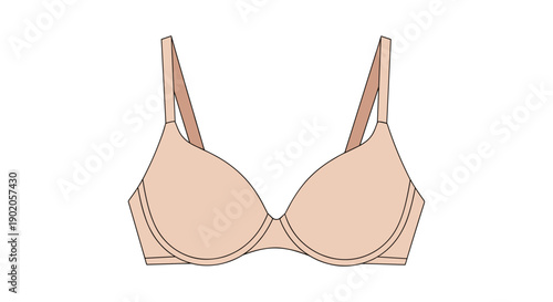 Illustration of a nude underwire bra with adjustable straps isolated on a white background, showcasing simple design and minimalistic style