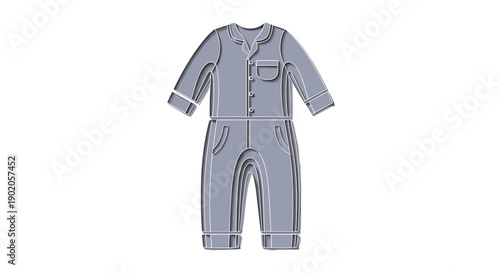 Stylish gray sleep jumpsuit with button details isolated on white background, featuring long sleeves and pocket design, perfect for cozy nights