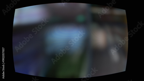 Foto Retro CRT television screen distortion with fish eye lens effect and blurred sca