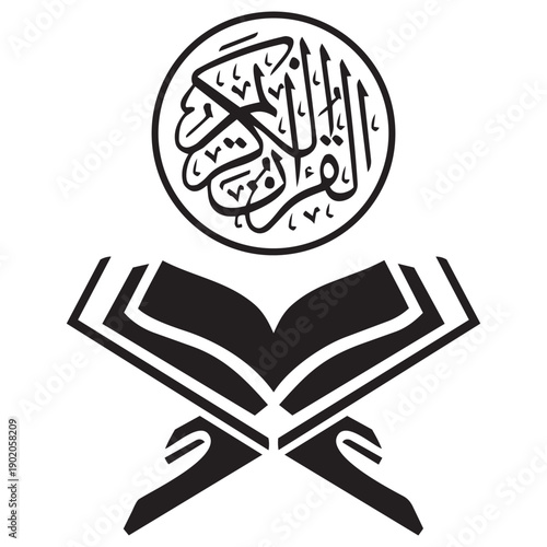 Holy Quran with Arabic Calligraphy Islamic Faith Silhouette Illustration