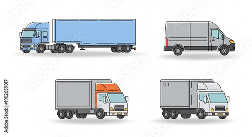 Collection of four different types of trucks and vans.