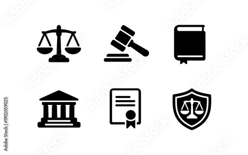 Collection of legal and justice icons representing law, court, and rights