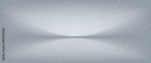 White grey studio room. Limbo light background. Abstract 3d gradient backdrop for product presentation. Minimal wall scene spotlight. Showcase, promotion display. Vector stage mockup illustration