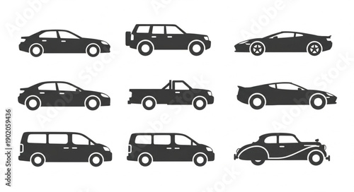 Collection of Diverse Vehicle Silhouettes.