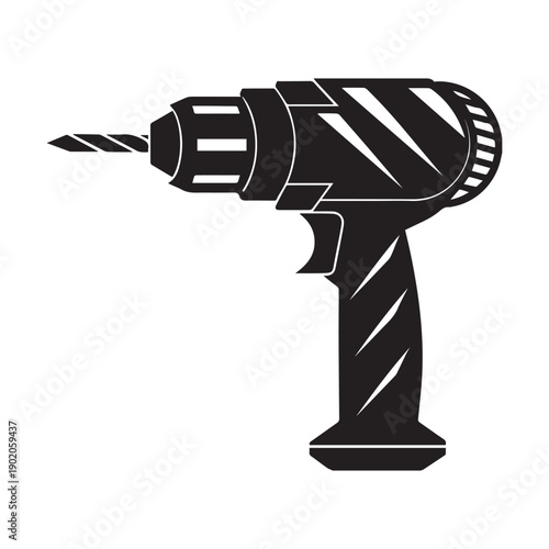 Black and white cordless drill icon power tool silhouette repair construction diy home improvement