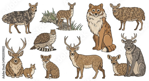 Collection of Diverse Wild Animals in Stylized Illustration.