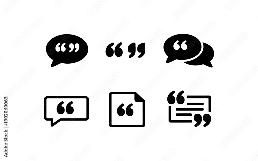Naklejka premium Collection of diverse quotation mark icons representing speech and text