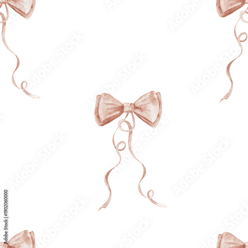 Wallpaper Mural Bow with Ribbons seamless watercolor pattern in pastel pink colors. Vintage background for bed linen, childish textile, nursery wallpaper. Backdrop for party banner in gentle style. Torontodigital.ca
