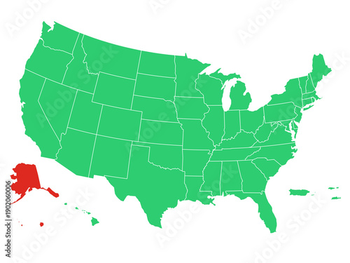 Map USA States Highlight Alaska Solid