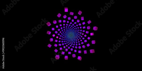 A vibrant fibonacci spiral pattern with glowing purple dots radiating from the center, creating a mesmerizing visual effect.