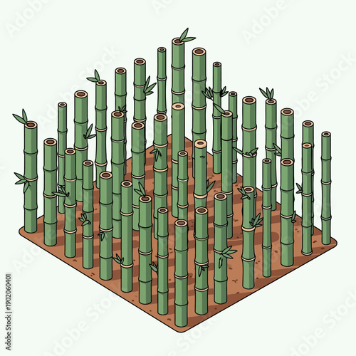 Bamboo Forest Illustration with Green Stems and Leaves.
