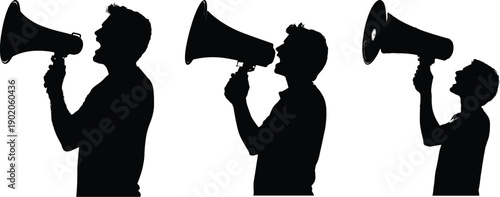  Public Address Megaphone Silhouette Set Vector 
