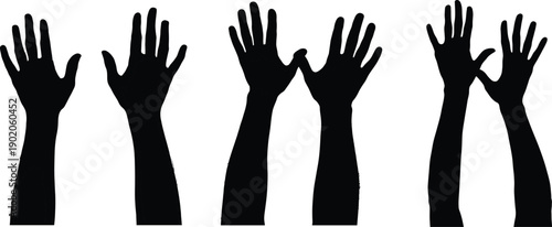 Raised Hands Silhouette Set Vector 