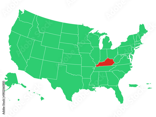 Map USA States Highlight Kentucky Solid