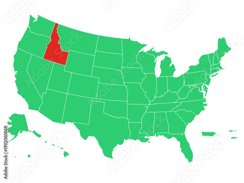 Map USA States Highlight Idaho Solid