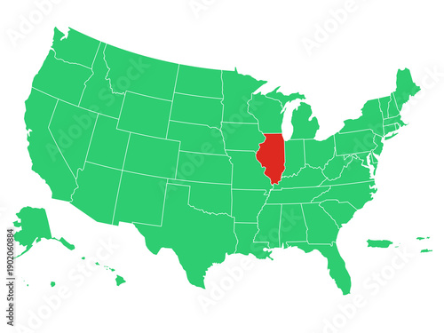 Map USA States Highlight Illinois Solid
