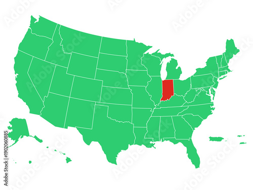 Map USA States Highlight Indiana Solid