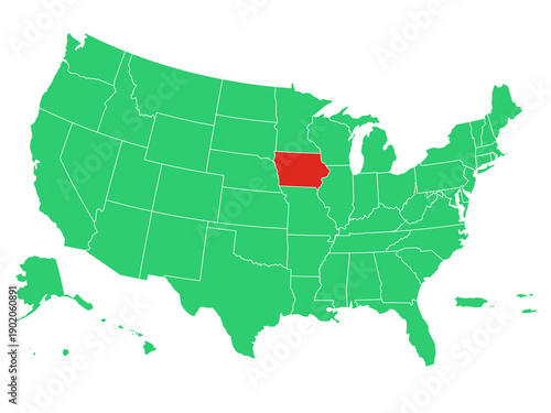 Map USA States Highlight Iowa Solid