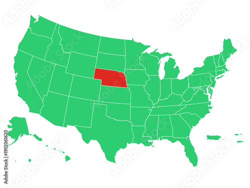 Map USA States Highlight Nebraska Solid