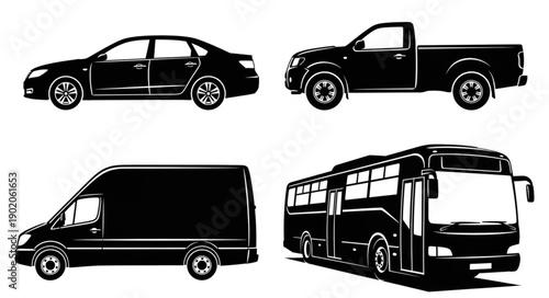 Collection of Four Different Vehicle Silhouettes.
