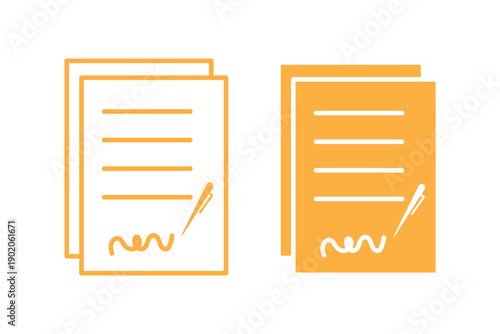   Document icon vector isolated on white background. Paper icon. File Icon, Pen signing a contract with signature icon set in line style. business management symbol. Pen, Signature, Paper signs,