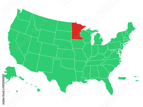 Map USA States Highlight Minnesota Solid