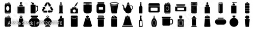 Packaging and container icons in a minimalist black silhouette glyph style for web design.