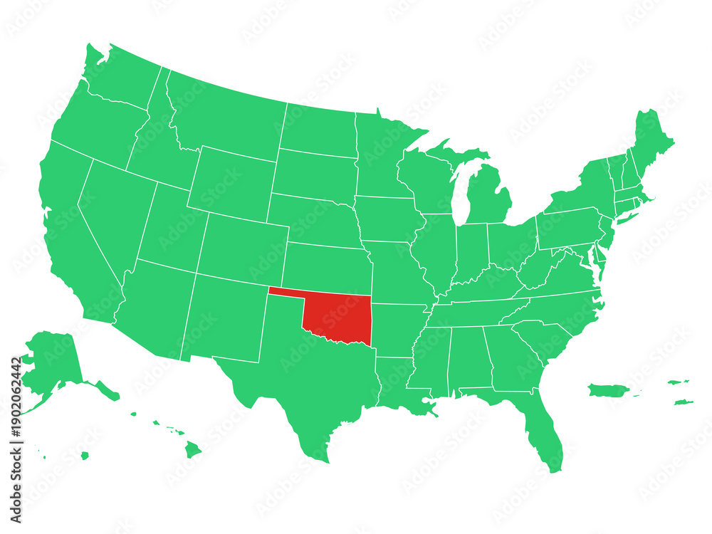 Fototapeta premium Map USA States Highlight Oklahoma Solid