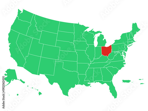 Map USA States Highlight Ohio Solid
