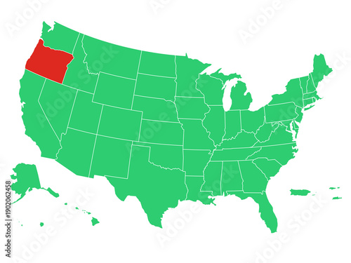 Map USA States Highlight Oregon Solid