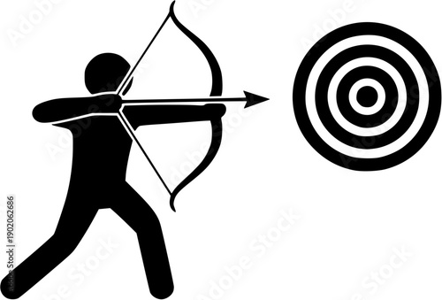 Archer aiming arrow at target silhouette symbol of focus accuracy and goal achievement