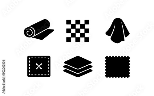 Collection of fabric and textile icons representing different textures and forms