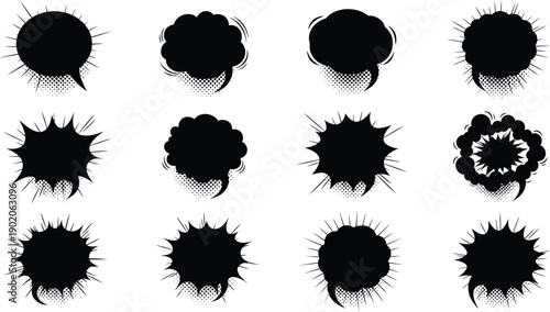 Explosive Comic Book Speech Bubbles and Sound Effects with Halftone Dots