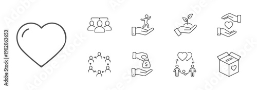 Volunteering and Charity Icons Set - Professional Icons for Helping Hands Donation Heart Community Support and Teamwork Concepts
