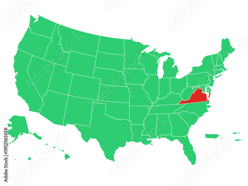 Map USA States Highlight Virginia Solid