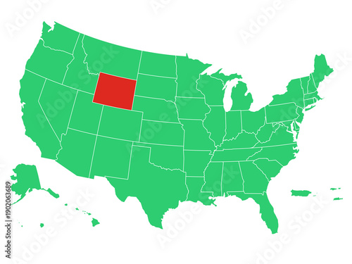 Map USA States Highlight Wyoming Solid