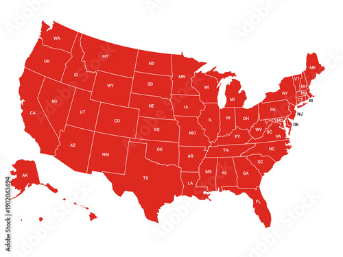 Map USA States Names ALL Solid