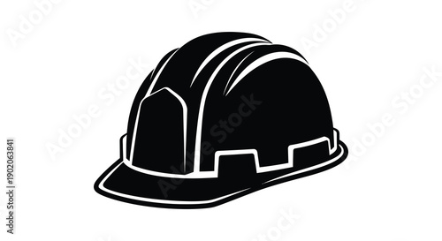 A stark black silhouette of a standard construction hard hat showcasing safety gear and workplace protection silhouette