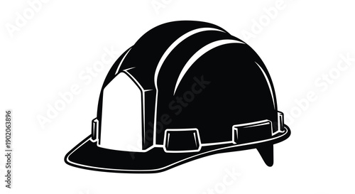 A stark black and white illustration depicts a construction helmet against a bright background creating a distinct silhouette high quality