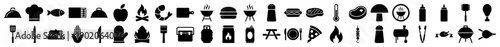Grilling and barbecue icons in a solid black glyph style for outdoor cooking and picnic design