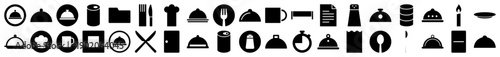 Restaurant and kitchen icons in a black filled minimalist silhouette style