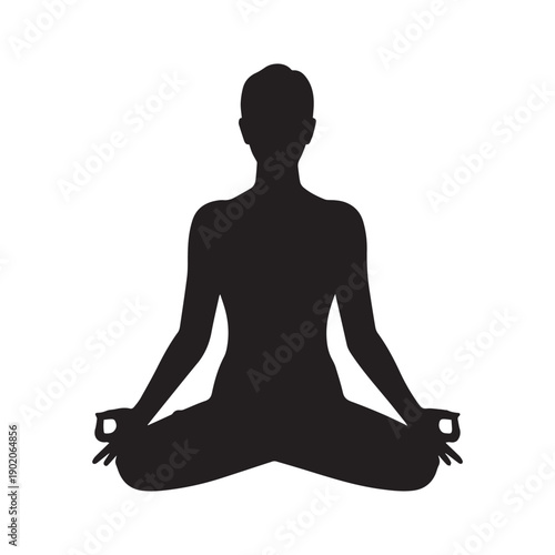 Meditation Yoga Silhouette Illustration, Seated Lotus Pose, Person meditating in a lotus pose silhouette, yoga symbol icon, mediation and yoga vector, Yoga silhouette png, Mindfulness and Zen Relax