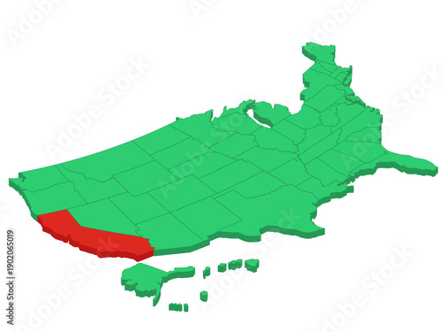 Map USA Isometric States California Solid