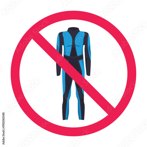 Forbidden sign with wetsuit icon, vector illustration