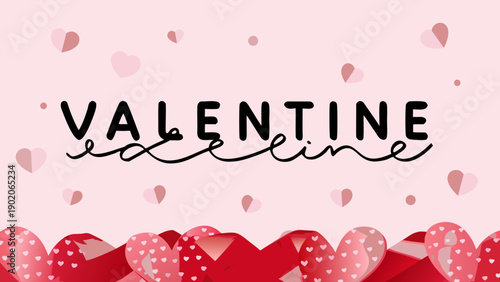 Valentine's day typography design with hearts and pink background for love and romance concepts